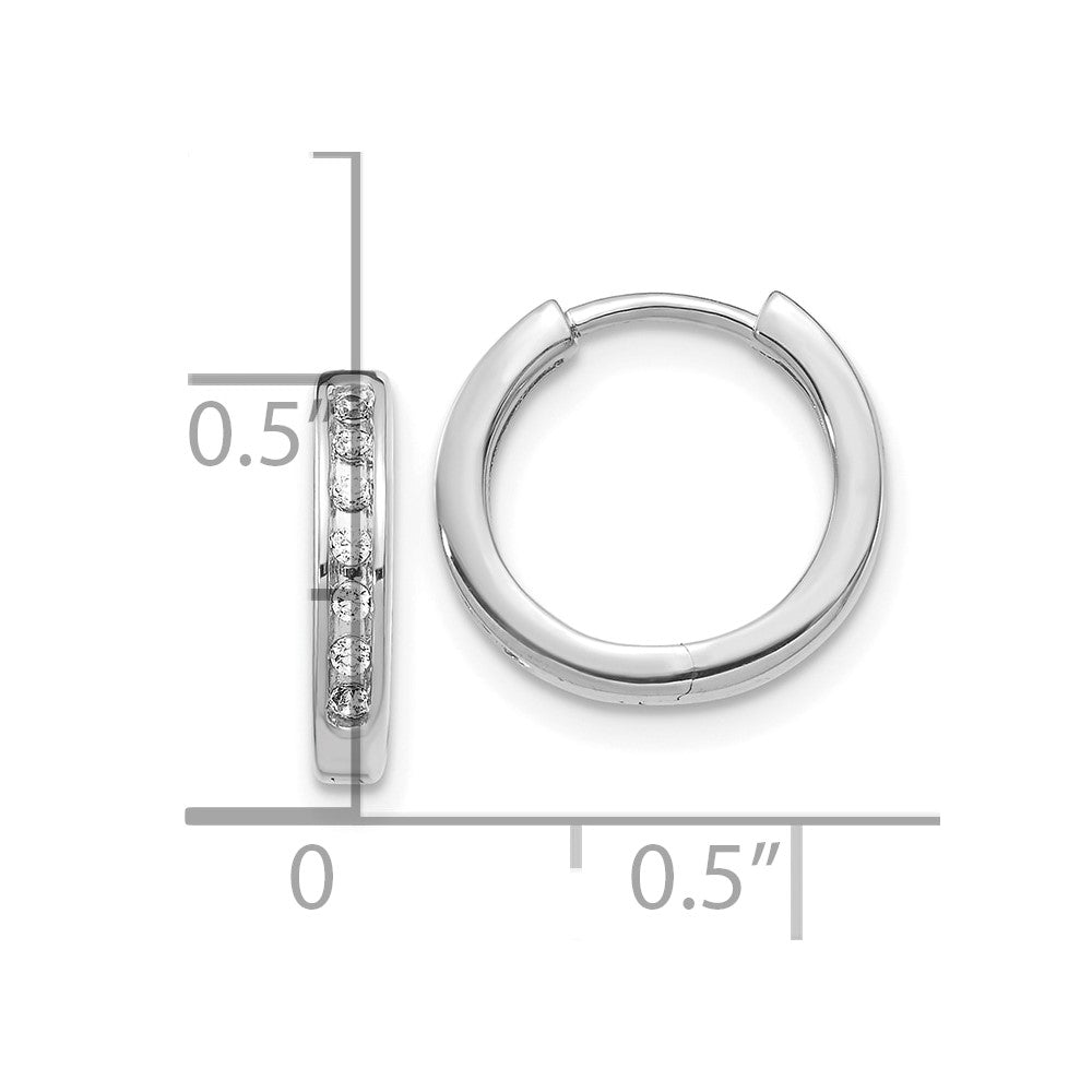 10k White Gold 1/10 carat Diamond Round Hinged Hoop Earrings