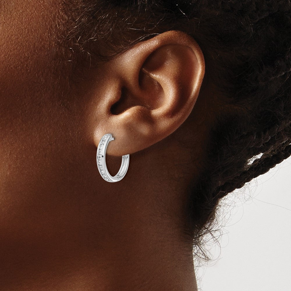 10k White Gold 1/2 carat Diamond Round Hinged Hoop Earrings
