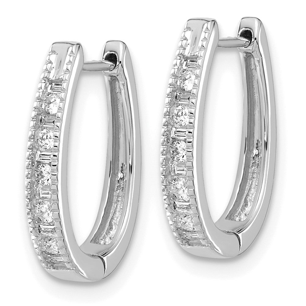 10k White Gold 1/4 carat Diamond Oval Hinged Hoop Earrings