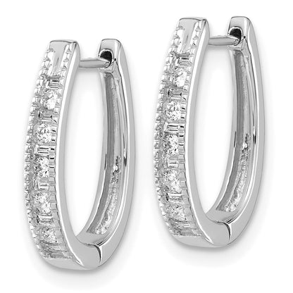 10k White Gold 1/4 carat Diamond Oval Hinged Hoop Earrings