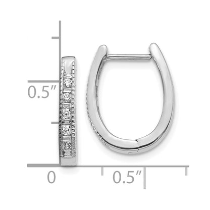 10k White Gold 1/4 carat Diamond Oval Hinged Hoop Earrings