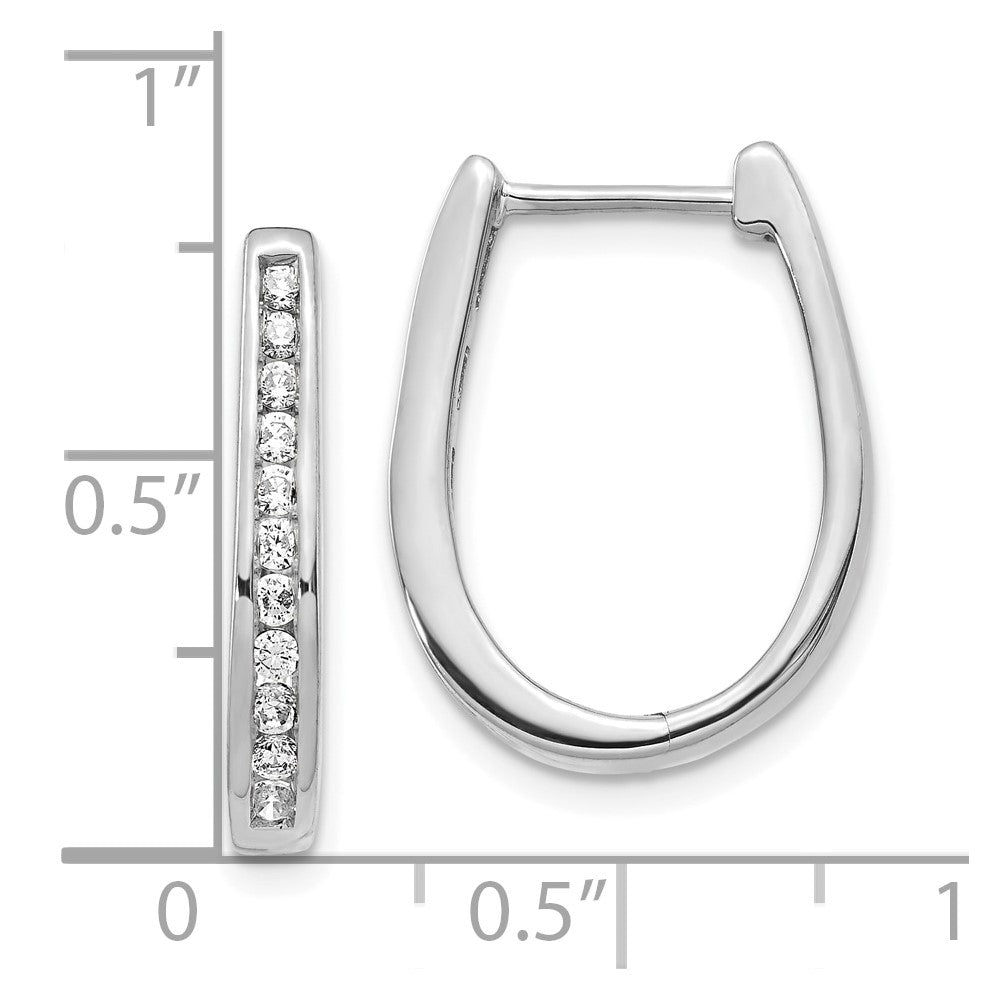 10k White Gold 1/2 carat Diamond Oval Hinged Hoop Earrings