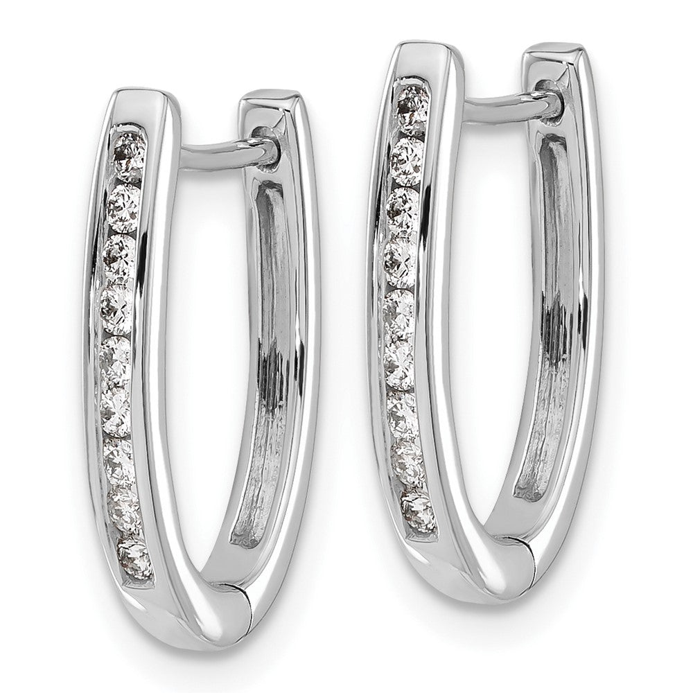 10k White Gold 1/4 carat Diamond Oval Hinged Hoop Earrings