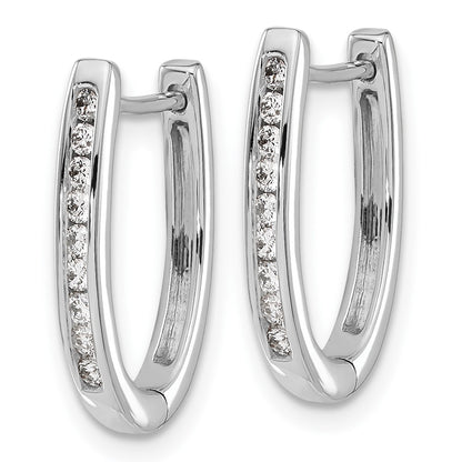 10k White Gold 1/4 carat Diamond Oval Hinged Hoop Earrings