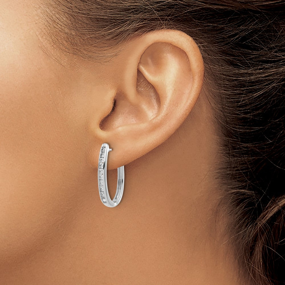 10k White Gold 3/4 carat Diamond Large Oval Hinged Hoop Earrings