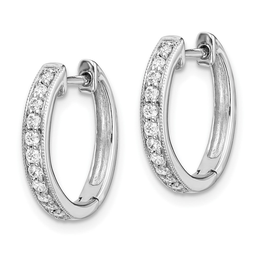 10k White Gold 1/8 carat Diamond Round Hinged Hoop Earrings