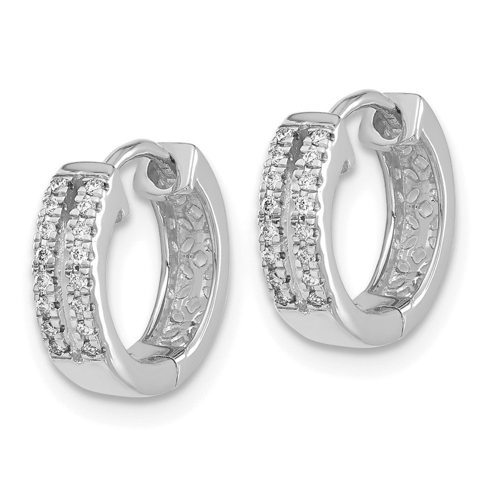 10k White Gold 1/10 carat Diamond 2-row Round Hinged Hoop Earrings