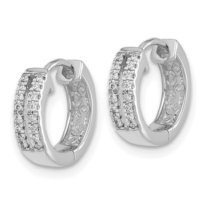 10k White Gold 1/10 carat Diamond 2-row Round Hinged Hoop Earrings
