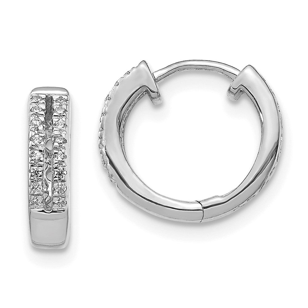 10k White Gold 1/10 carat Diamond 2-row Round Hinged Hoop Earrings
