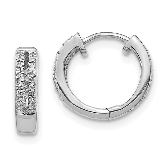 10k White Gold 1/10 carat Diamond 2-row Round Hinged Hoop Earrings