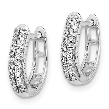 10k White Gold Polished 1/6 carat Diamond 2-row Hinged Hoop Earrings