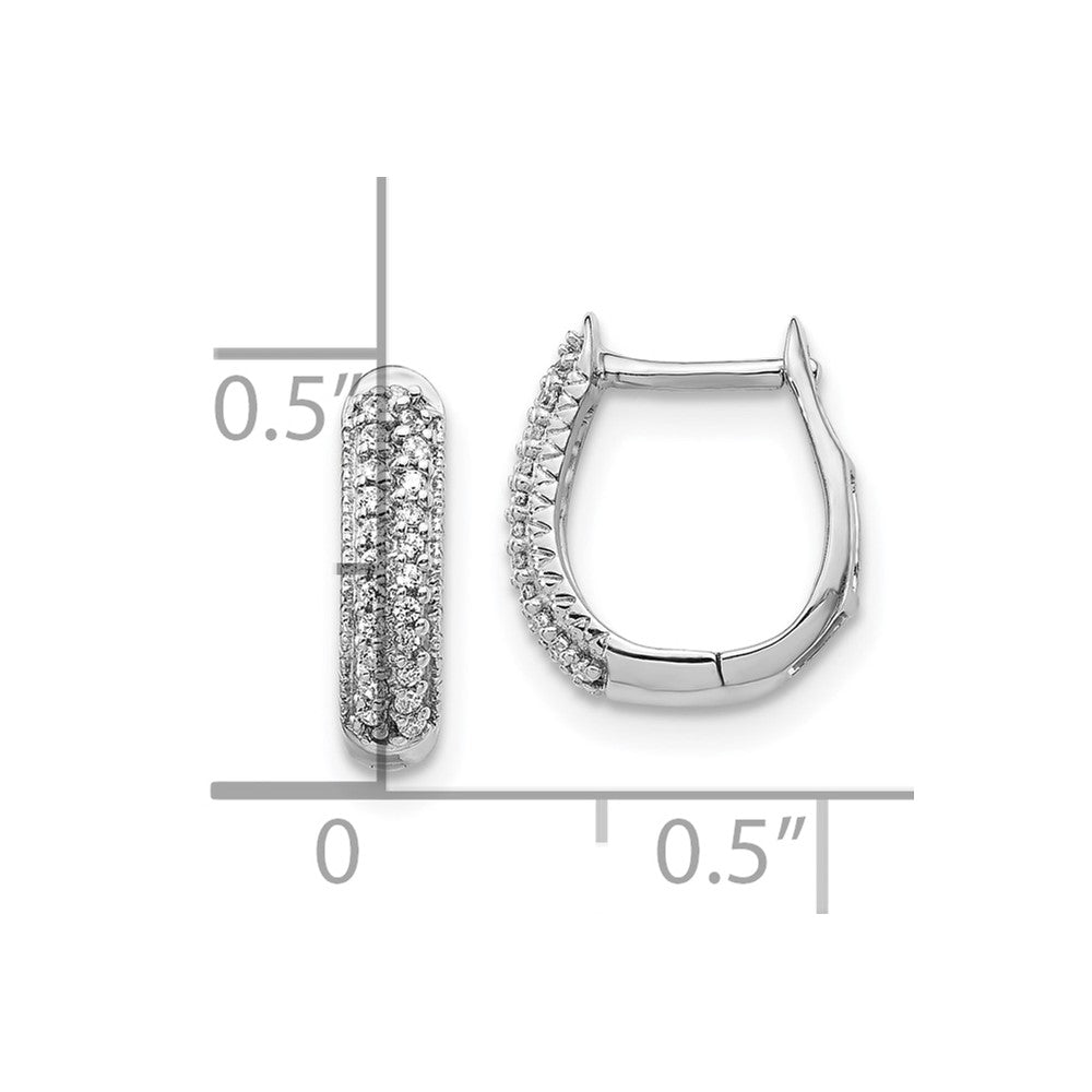 10k White Gold Polished 1/6 carat Diamond 2-row Hinged Hoop Earrings