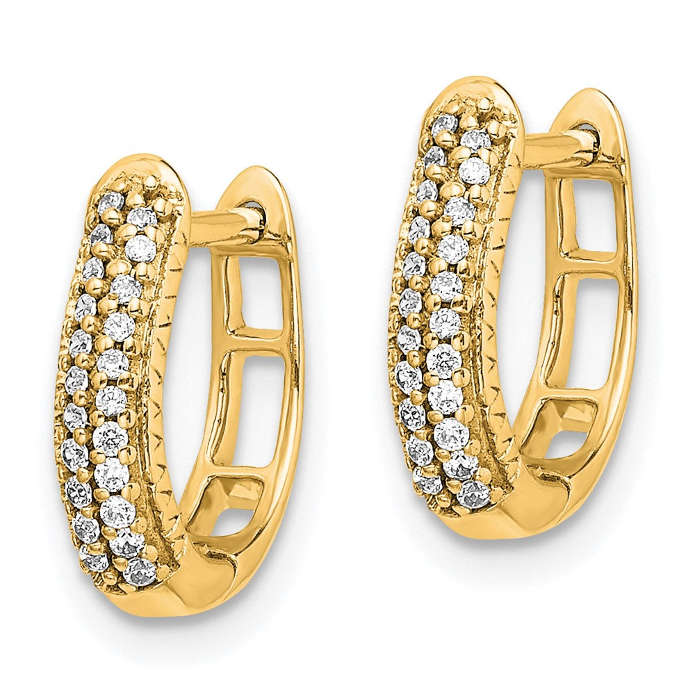 10k Polished 1/6 carat Diamond 2-row Hinged Hoop Earrings