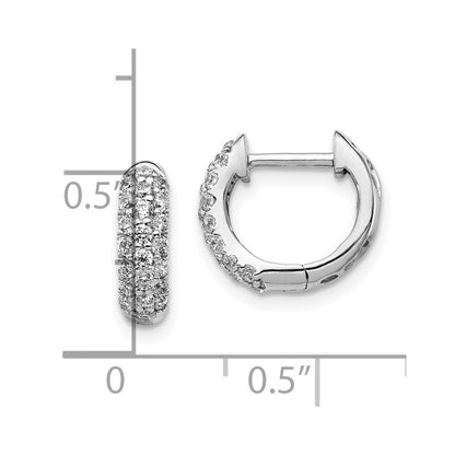 10k White Gold 1/2 carat Diamond Pave Round Hinged Hoop Earrings