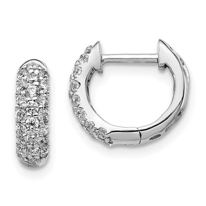 10k White Gold 1/2 carat Diamond Pave Round Hinged Hoop Earrings
