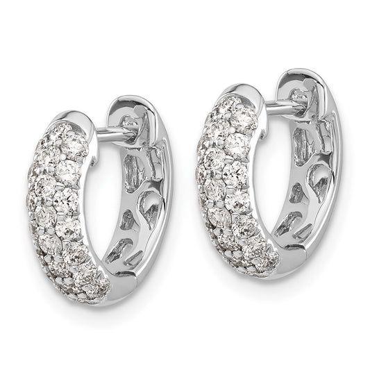 10k White Gold 5/8 carat Diamond Pave Round Hinged Hoop Earrings
