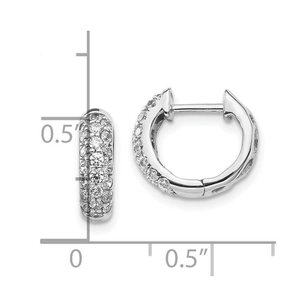 10k White Gold 5/8 carat Diamond Pave Round Hinged Hoop Earrings