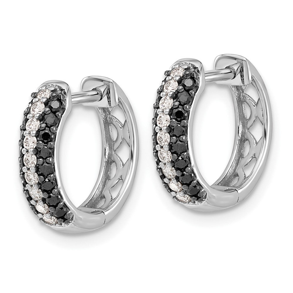 10k White Gold 1/2 carat White and Black Diamond Round Hinged Hoop Earrings