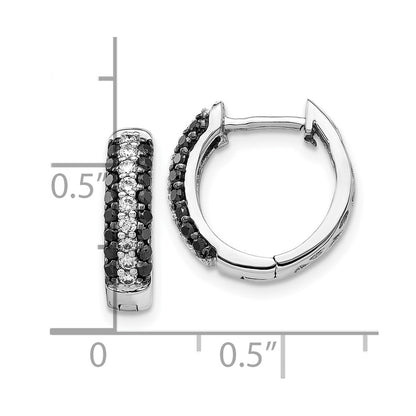 10k White Gold 1/2 carat White and Black Diamond Round Hinged Hoop Earrings