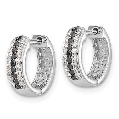 10k White Gold 1/3 carat Black and White Diamond Round Hinged Hoop Earrings