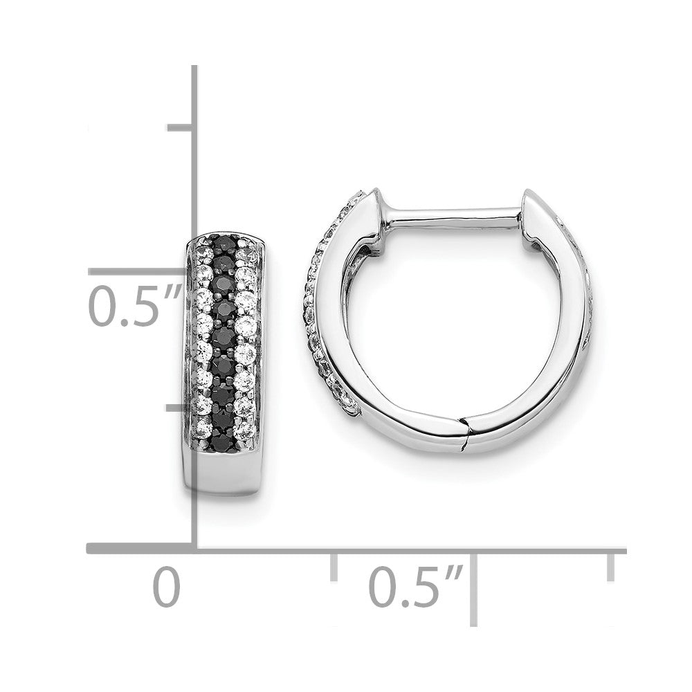 10k White Gold 1/3 carat Black and White Diamond Round Hinged Hoop Earrings