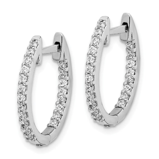 10k White Gold 1/2 carat Diamond In/Out Oval Hinged Hoop Earrings