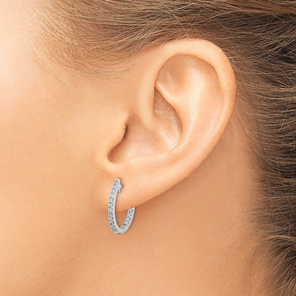 10k White Gold 1/2 carat Diamond In/Out Oval Hinged Hoop Earrings