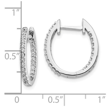 10k White Gold 1/2 carat Diamond In/Out Oval Hinged Hoop Earrings