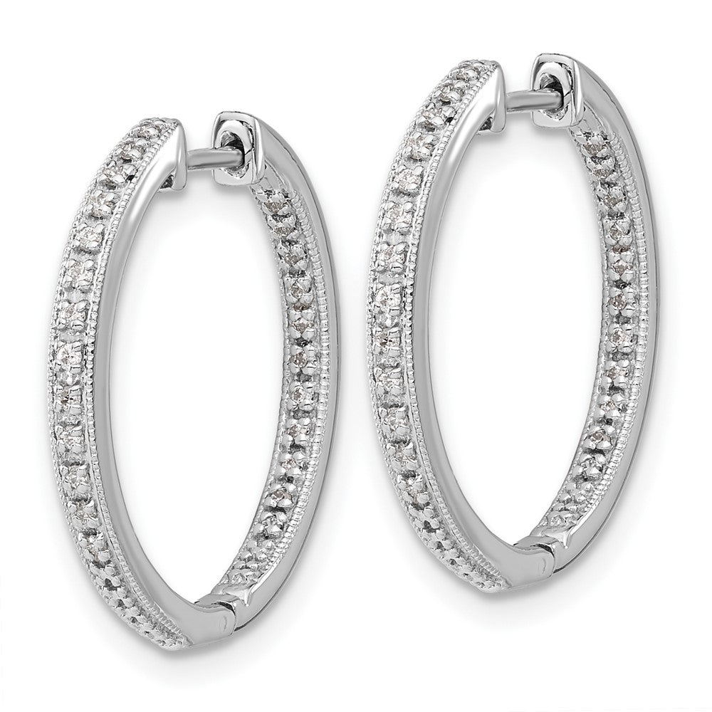 10k White Gold Polished 1/5 carat Diamond In/Out Round Hinged Hoop Earrings