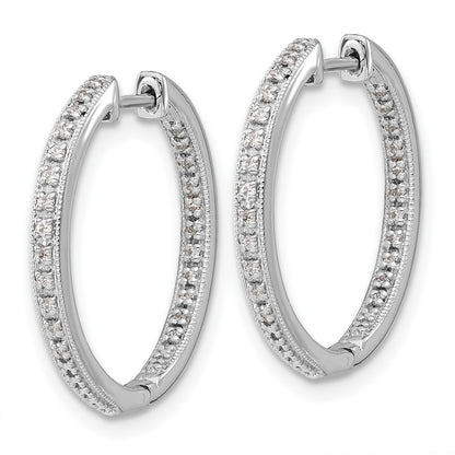 10k White Gold Polished 1/5 carat Diamond In/Out Round Hinged Hoop Earrings