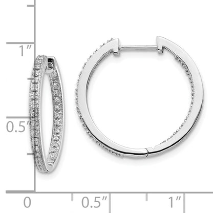 10k White Gold Polished 1/5 carat Diamond In/Out Round Hinged Hoop Earrings