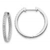 10k White Gold Polished 1/5 carat Diamond In/Out Round Hinged Hoop Earrings