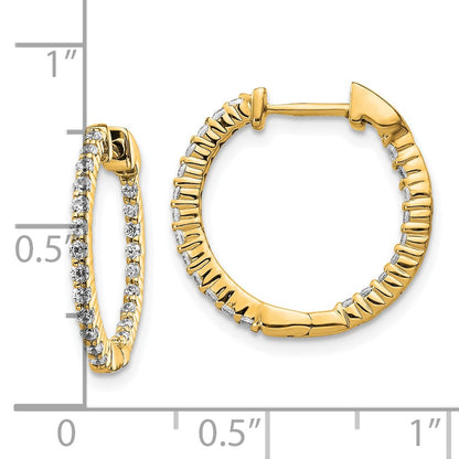 10k Polished 1/2 carat Diamond In/Out Round Hinged Hoop Earrings
