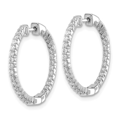 10k White Gold Polished 5/8 carat Diamond In/Out Round Hinged Hoop Earrings