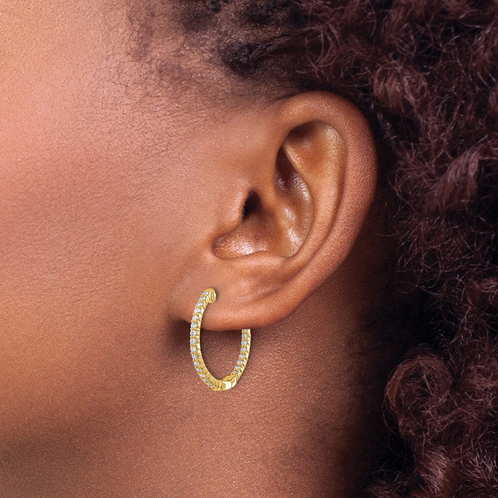 10k Polished 5/8 carat Diamond In/Out Round Hinged Hoop Earrings