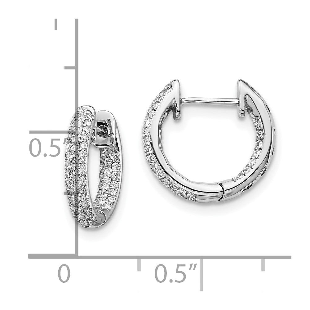 10k White Gold 3/8 carat Diamond In/Out Round Hinged Hoop Earrings