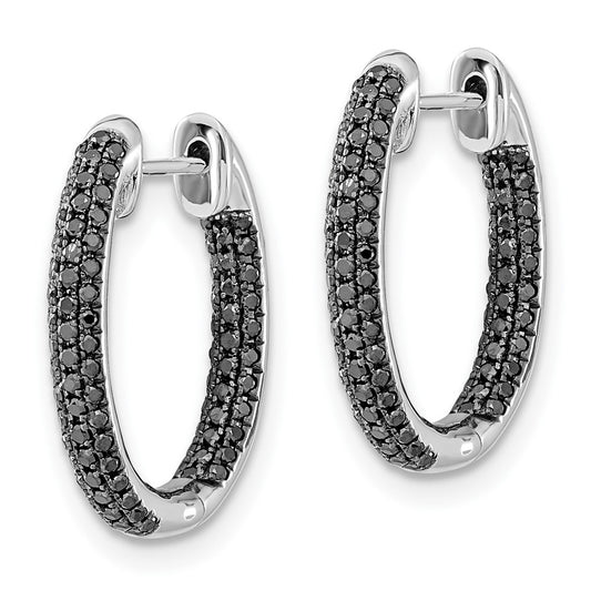 10k White Gold 1/2 carat All Black Diamond In/Out Oval Hoop Earrings