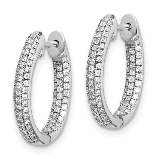 10k White Gold 5/8 carat Diamond In/Out Oval Hinged Hoop Earrings