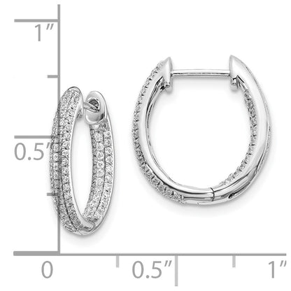 10k White Gold 5/8 carat Diamond In/Out Oval Hinged Hoop Earrings