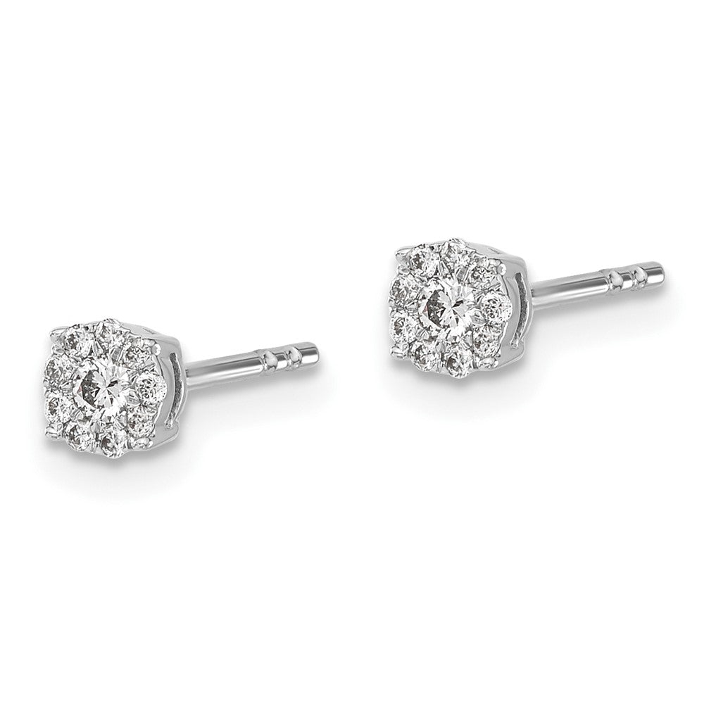 10k White Gold 1/6 carat Diamond Cluster Halo Post Earrings