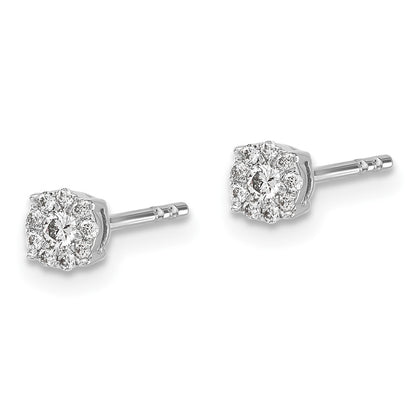 10k White Gold 1/6 carat Diamond Cluster Halo Post Earrings