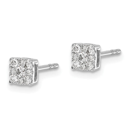 10k White Gold 1/4 carat Diamond Cluster Halo Square Post Earrings