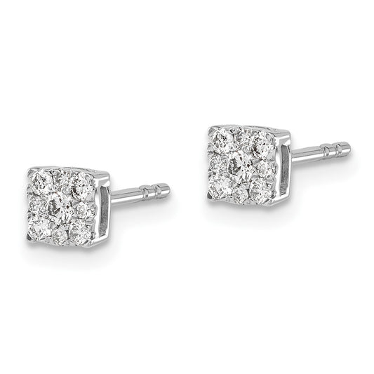 10k White Gold 1/4 carat Diamond Cluster Halo Square Post Earrings