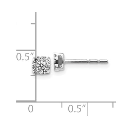 10k White Gold 1/4 carat Diamond Cluster Halo Square Post Earrings