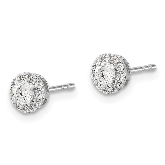 10k White Gold 1/3 carat Diamond Cluster Halo Round Post Earrings