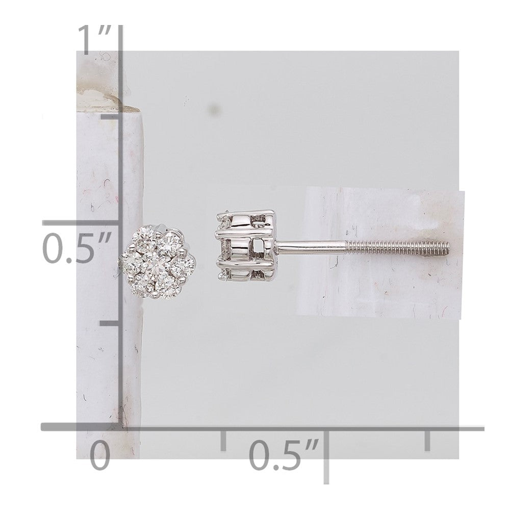 10k White Gold 1/4 carat Diamond Cluster Round Screwback Post Earrings