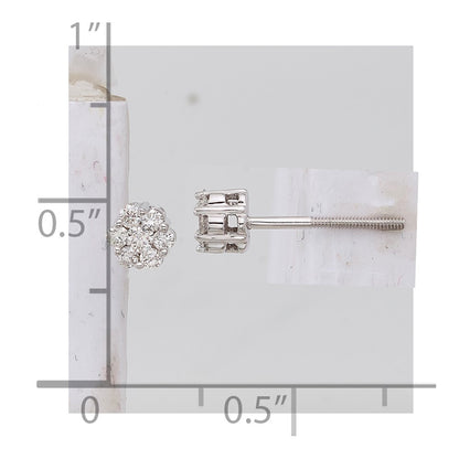 10k White Gold 1/4 carat Diamond Cluster Round Screwback Post Earrings