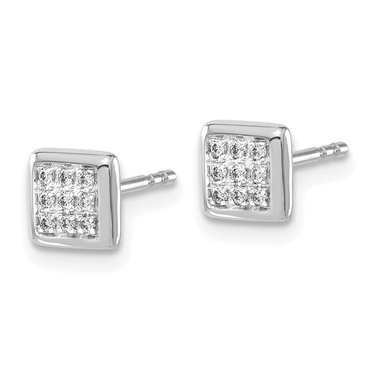 10k White Gold 1/10 carat Diamond Pave Square Post Earrings