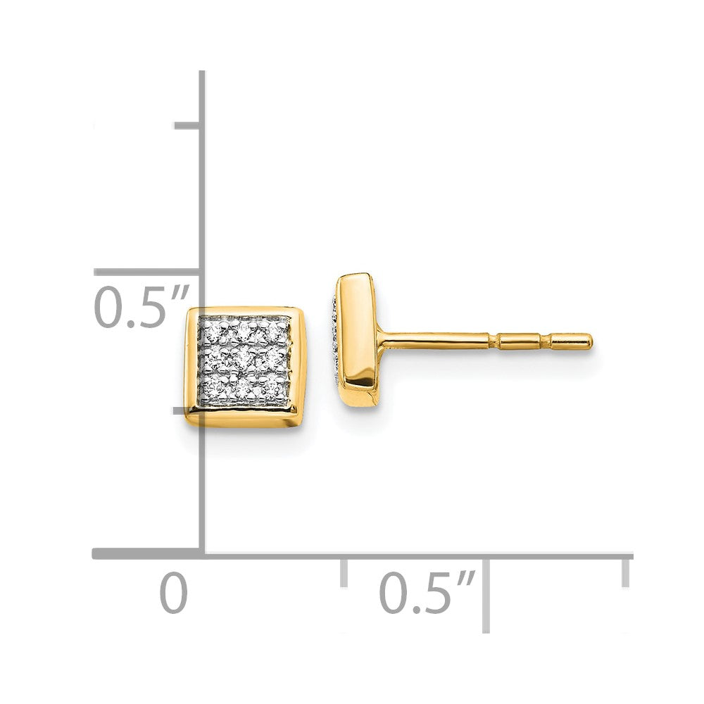 10k 1/10 carat Diamond Pave Square Post Earrings