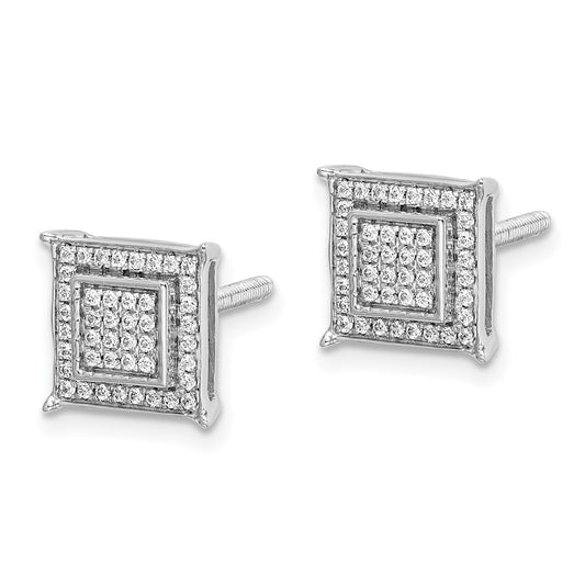 10k White Gold 1/4 carat Diamond Pave Double Square Post Earrings